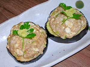 レンジで簡単♪茄子と豆腐肉団子の蒸しもの