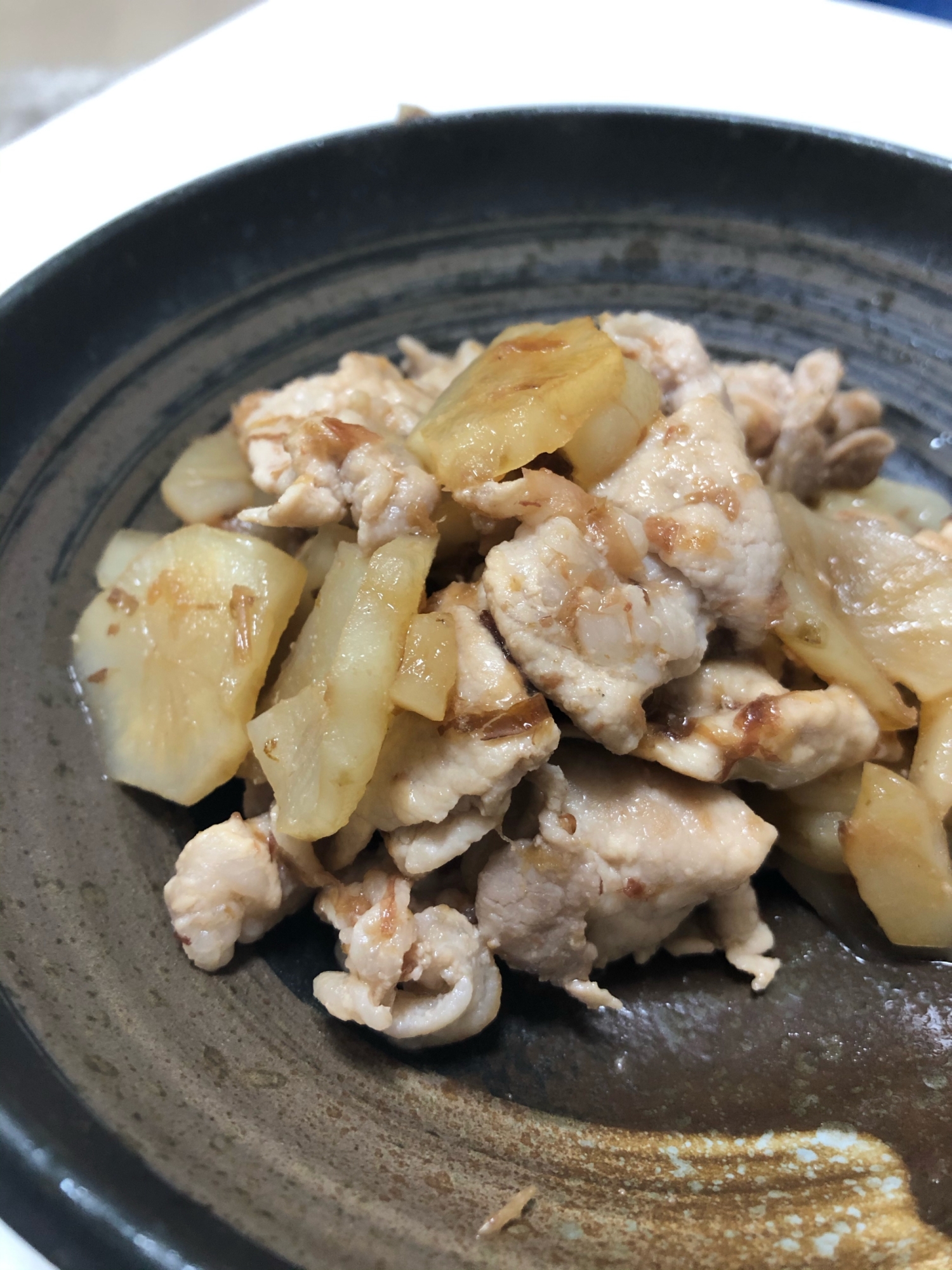 菊芋と豚肉のオカカポン酢炒め