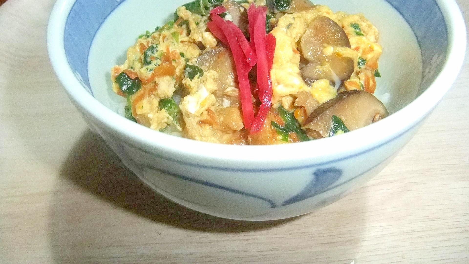 ほうれん草シイタケの卵のっけご飯