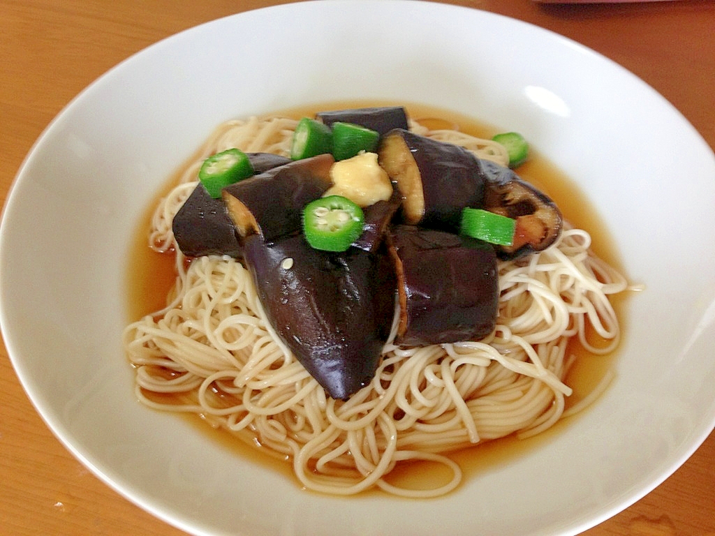 茄子の揚げびたし＆そうめん