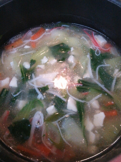 青梗菜とカニカマのとろみ中華スープ