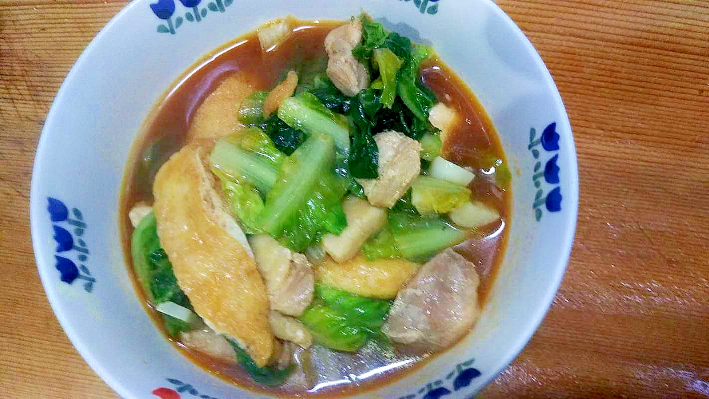 サラダ菜鶏もも油揚げの炒め煮/ダシダ粉唐辛子味