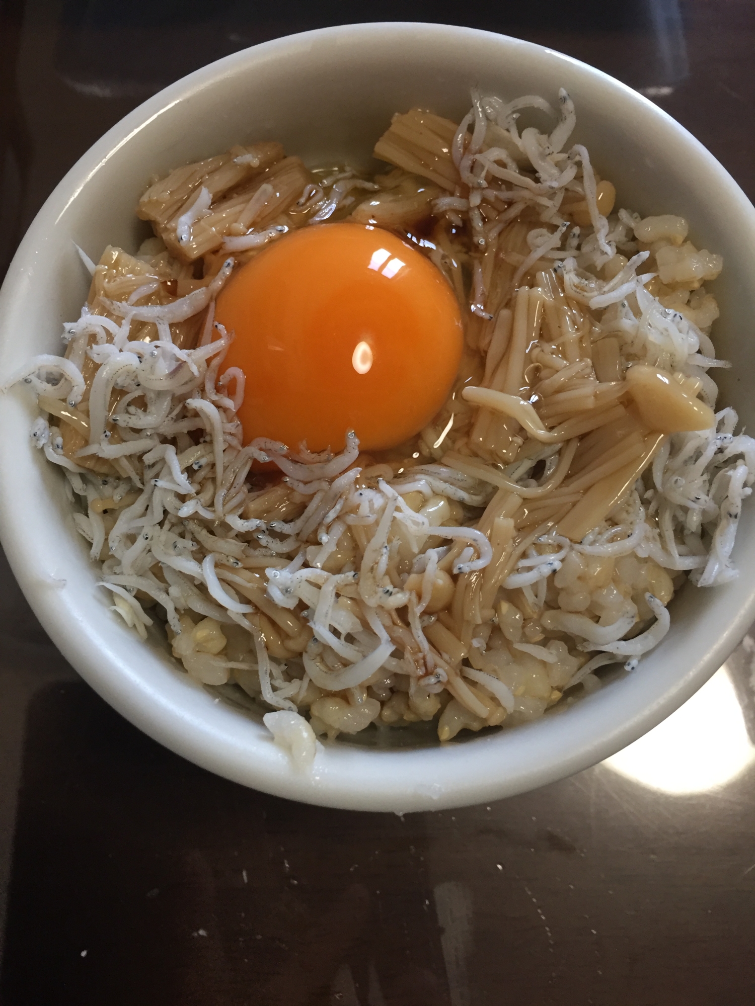 手作りなめたけとしらすの生卵丼^_^★