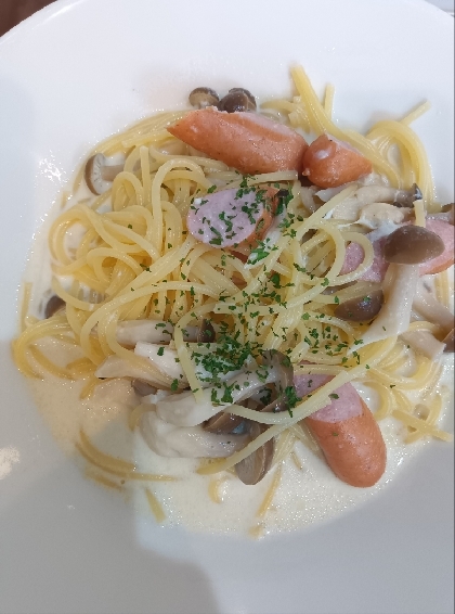 小松菜と鶏肉のクリームパスタ