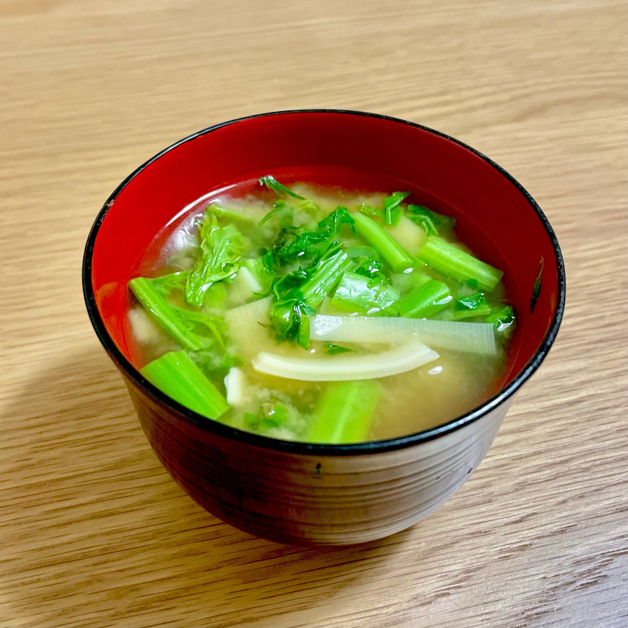 わさび菜と竹の子のお味噌汁