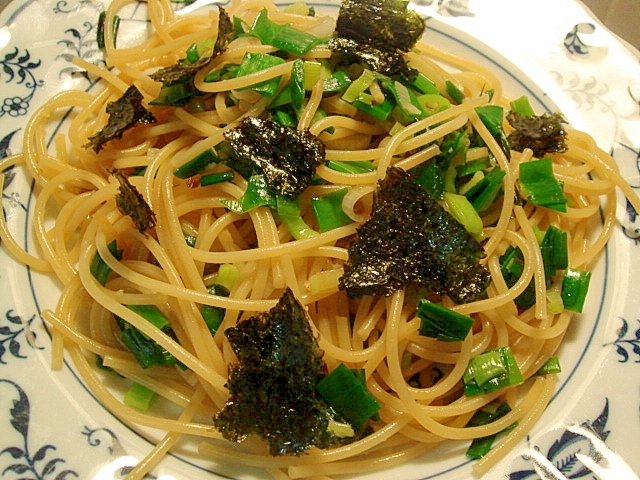 青ネギまみれのわさび醤油海苔パスタ