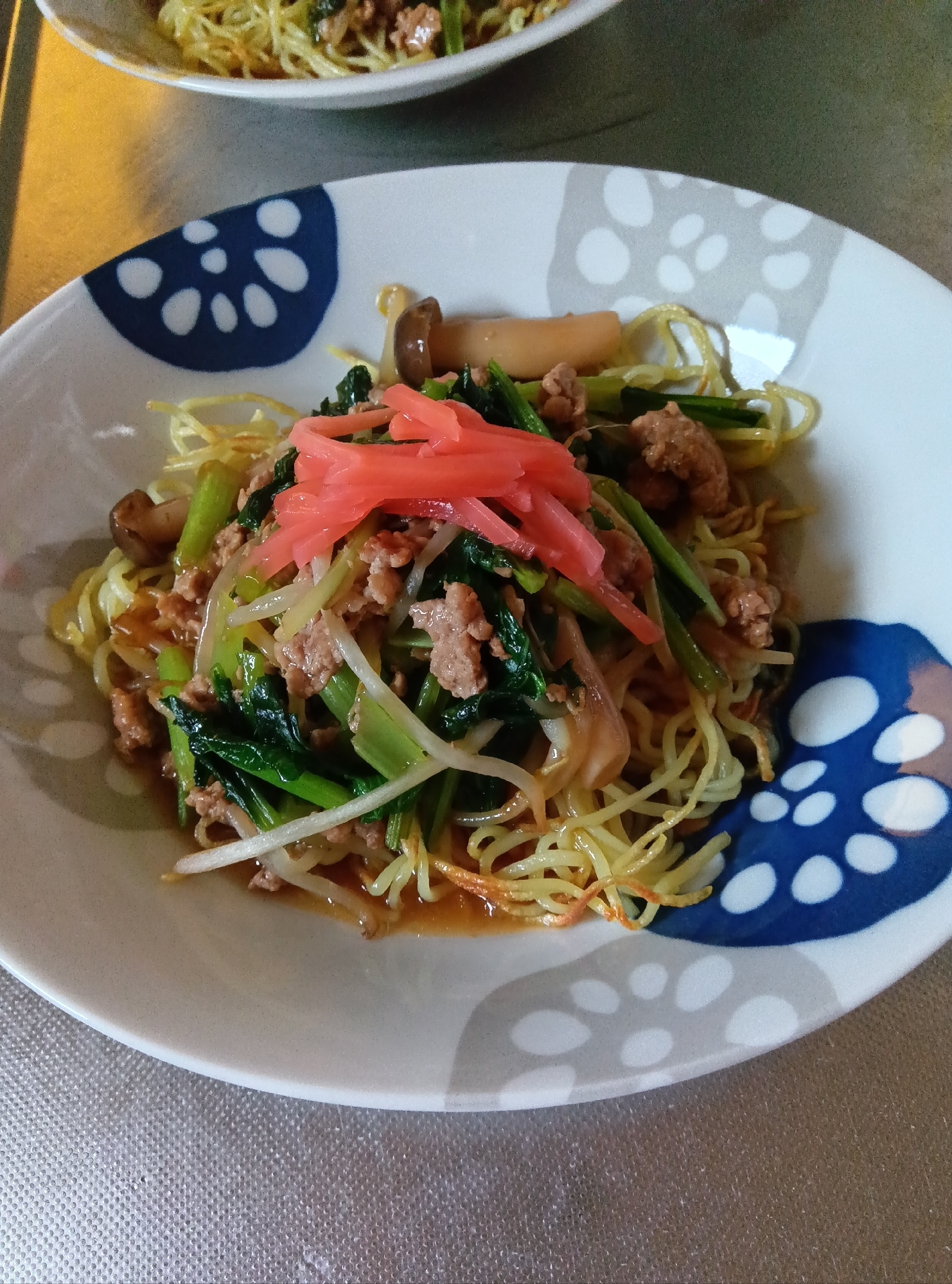ひき肉と小松菜のオイスターあんかけ焼きそば