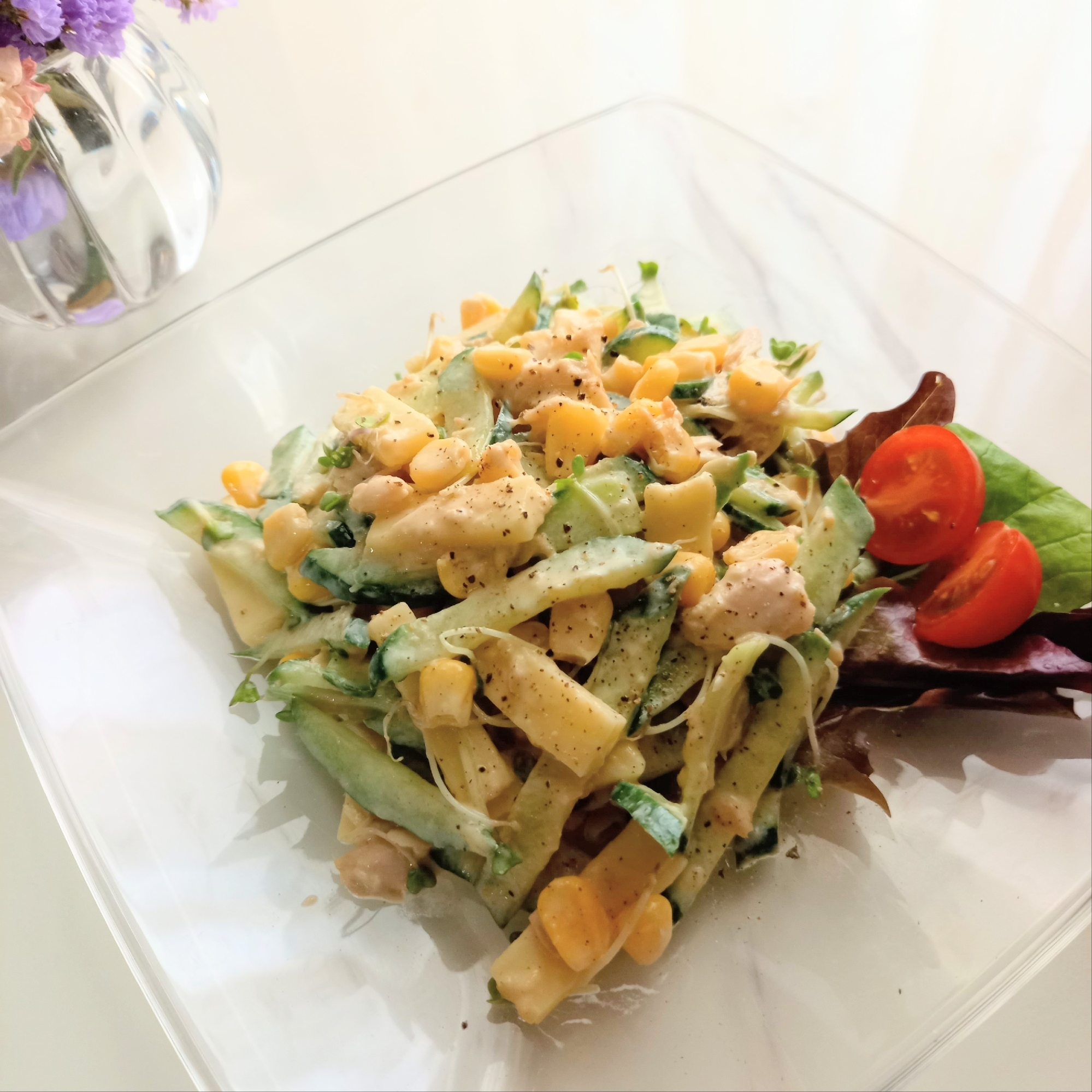 きゅうりとチーズのツナマヨサラダꕤ୭*