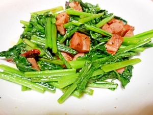 お肉ごろごろ 小松菜とベーコンの炒め物 レシピ 作り方 By じゅんたのたび 楽天レシピ