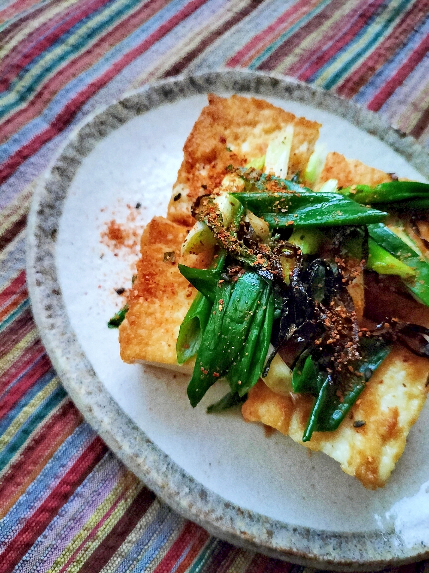 厚揚げとねぎの塩昆布七味♪
