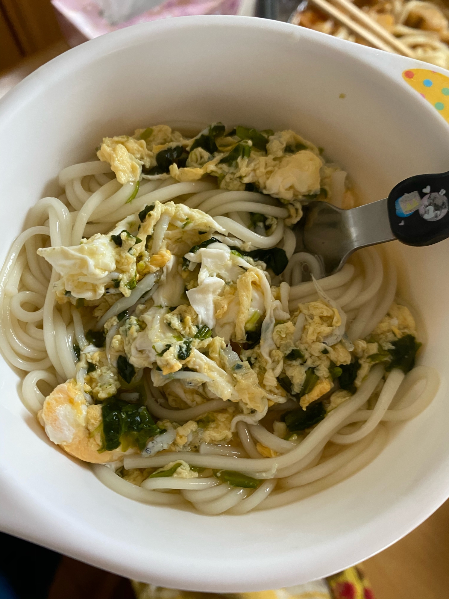 しらすとほうれん草の卵とじにゅうめん（冷や麦）