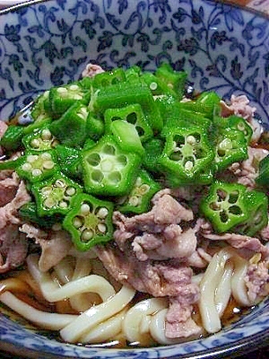 夏にぴったり　豚シャブオクラぶっかけうどん