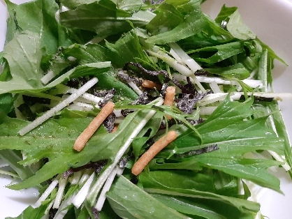 お茶漬けの素と塩昆布で　水菜サラダ