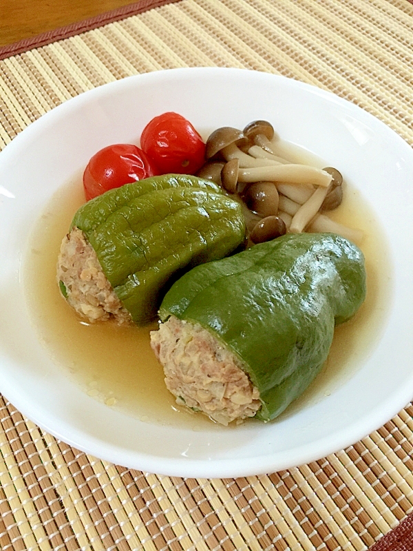 あっさり美味しい！ピーマンの肉詰めのスープ煮♪