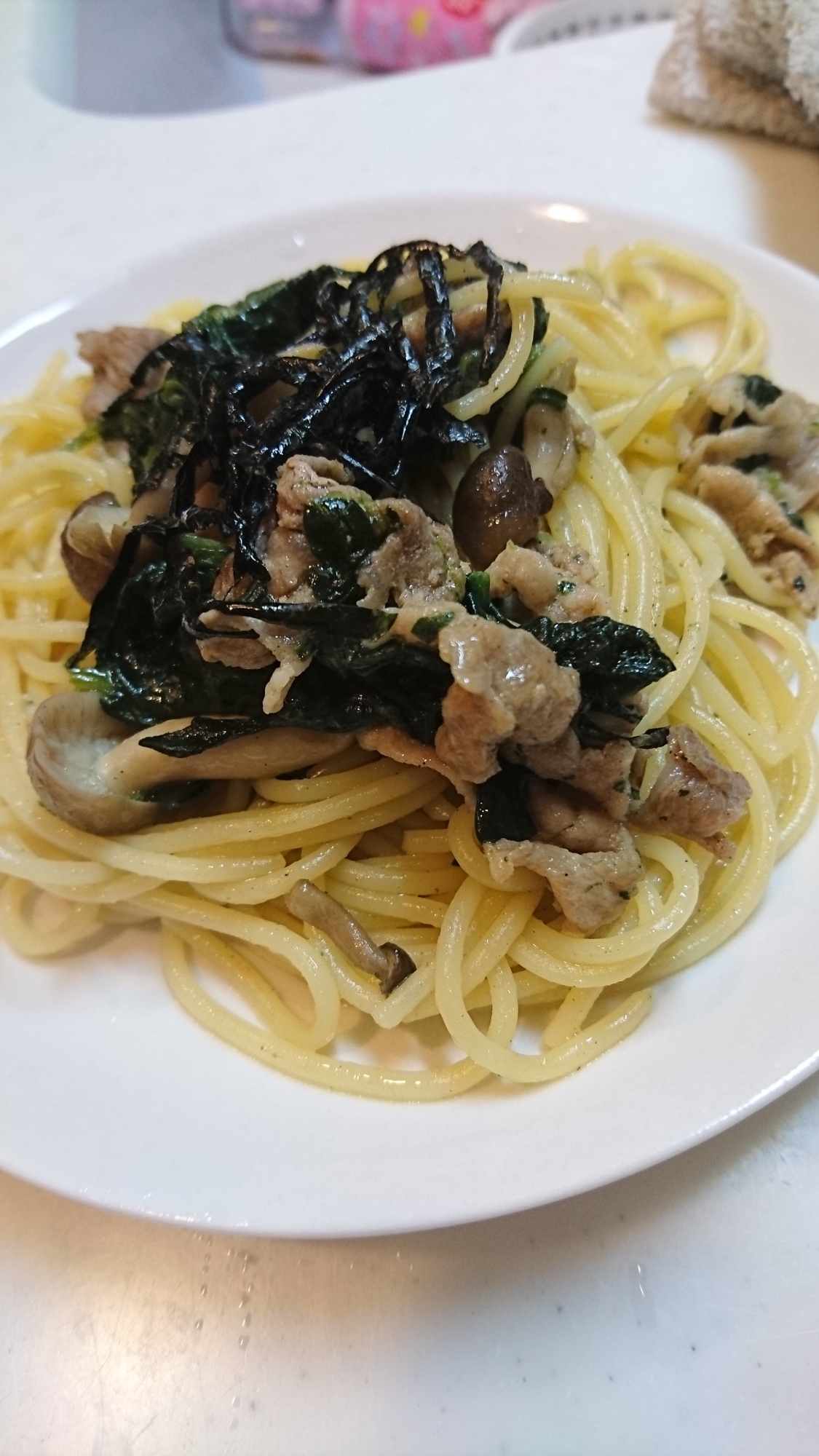 豚肉とほうれん草の和風パスタ