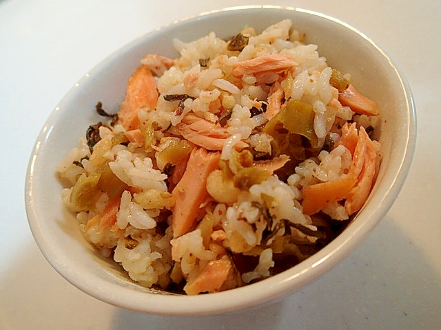 味ぽんで　銀鮭と辛子高菜と天かすの混ぜご飯