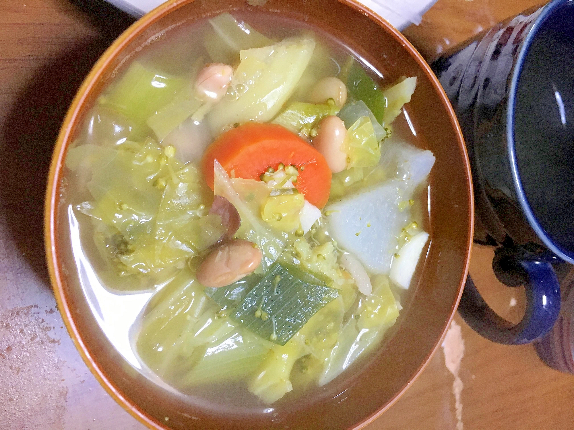 野菜と豆の和風スープ