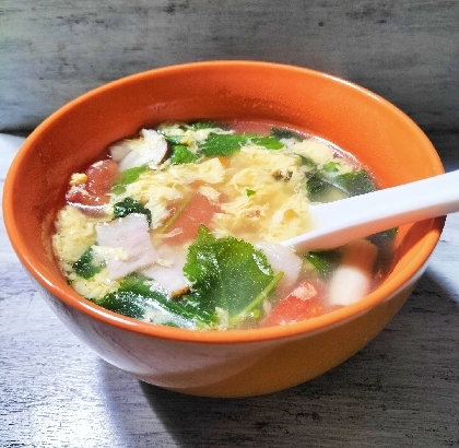 彩りキレイ♡超特急♡三つ葉とトマトのかきたまスープ