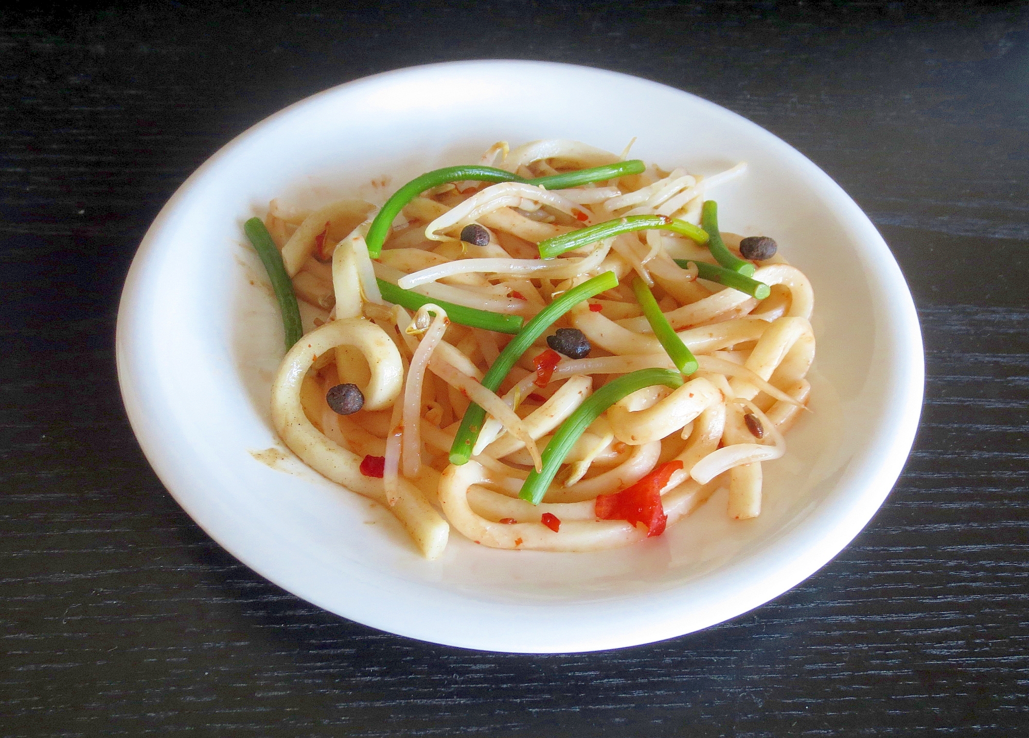 にんにくの芽と豆鼓の焼きうどん