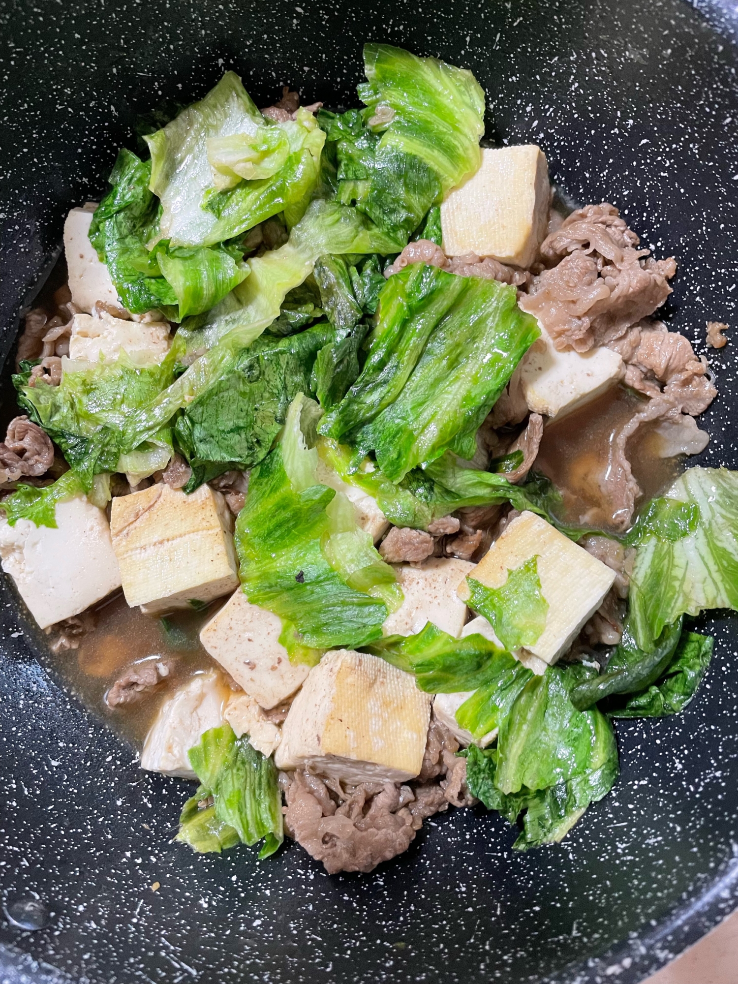 肉豆腐とレタス煮