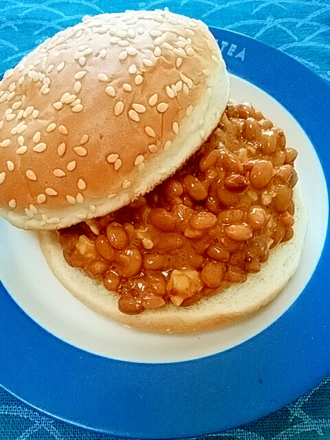 納豆の食べ方-酒粕そぼろ味噌バーガー♪