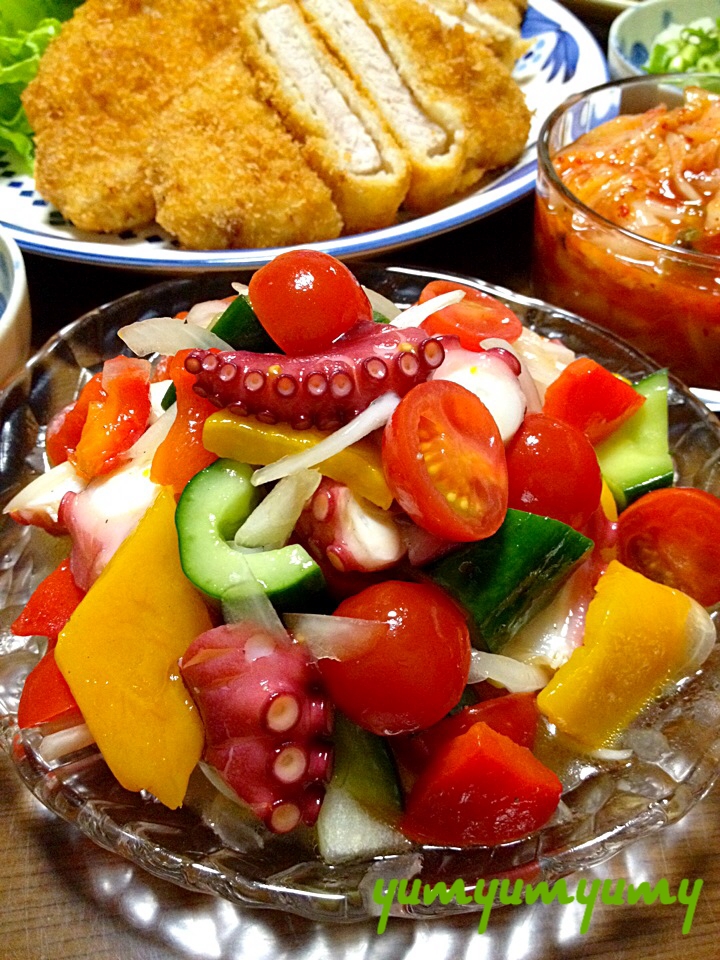 たこと野菜のマリネです☆焼きパプリカで甘み＆彩りを