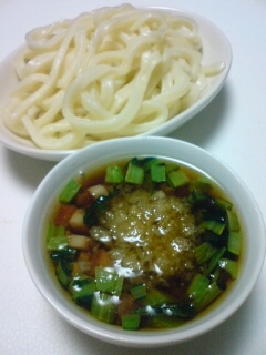 小松菜とハムのおろしつけ麺うどん