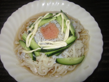 明太子としらすのぶっかけうどん♡