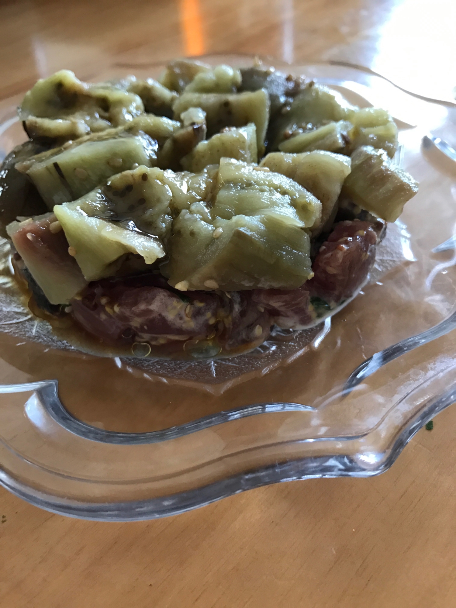 鰹のたたきと焼きなすのセルクル仕立て