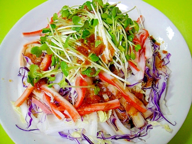 白菜と紫キャベツカニカマのサラダ～梅ドレッシング～