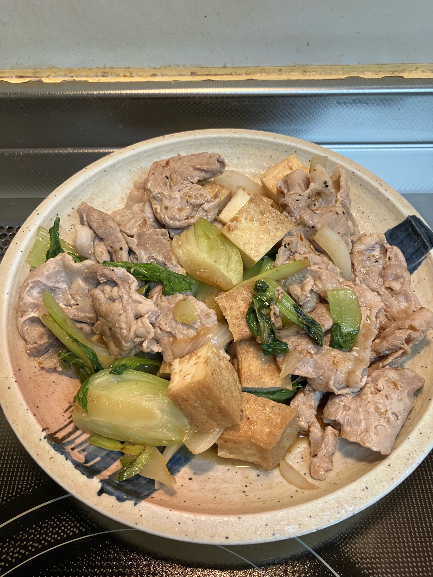 豚肉とチンゲン菜と厚揚げの和風炒め^_^