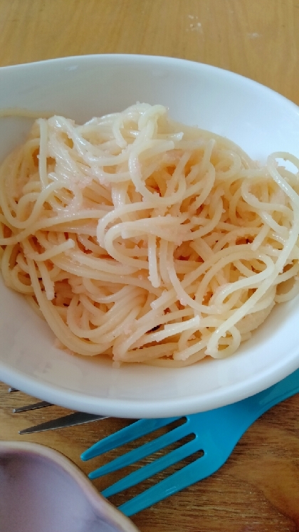 水漬けパスタで♪たらこスパゲティ