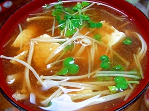 豆腐とエノキダケとカイワレのお味噌汁