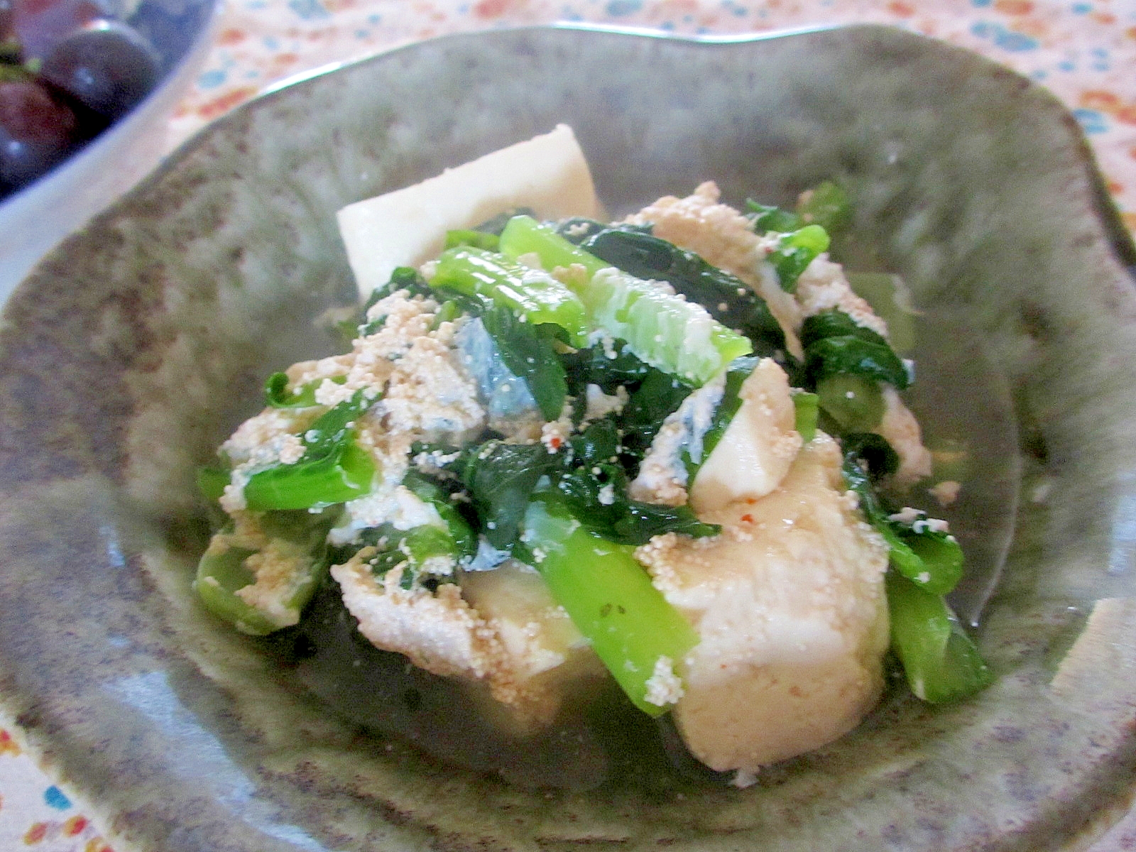 小松菜と豆腐の明太煮浸し