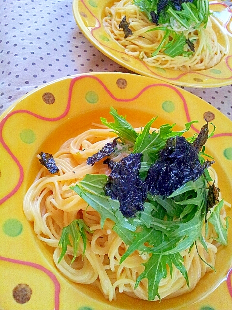 水菜と韓国海苔の✿明太子ソースでクリームパスタ❤
