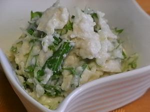 酒かすディップと水菜と豆腐の泡雪和え