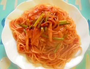 しめじとにんにくの芽のパスタ