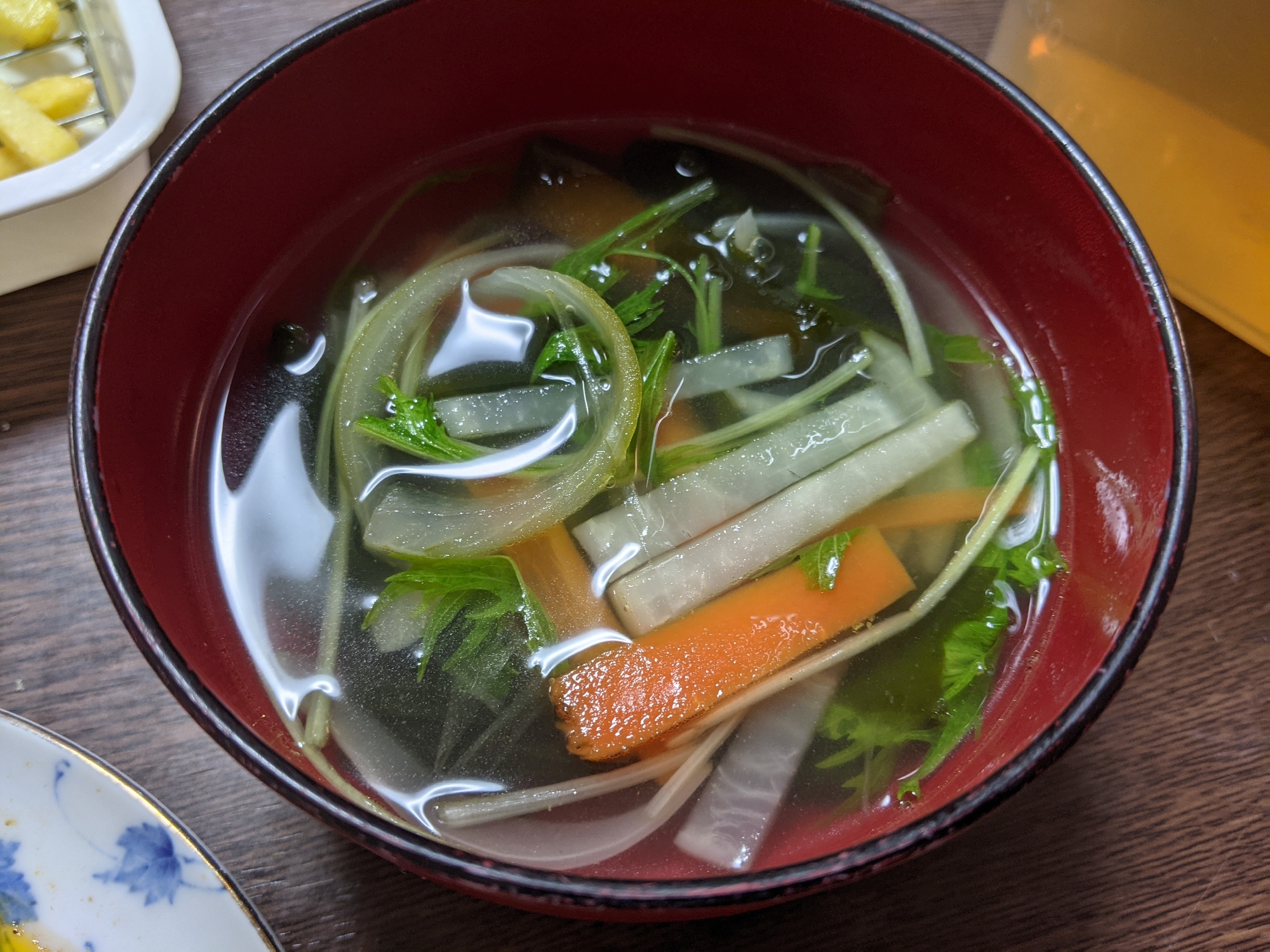 大根と人参と玉ねぎと水菜のスープ