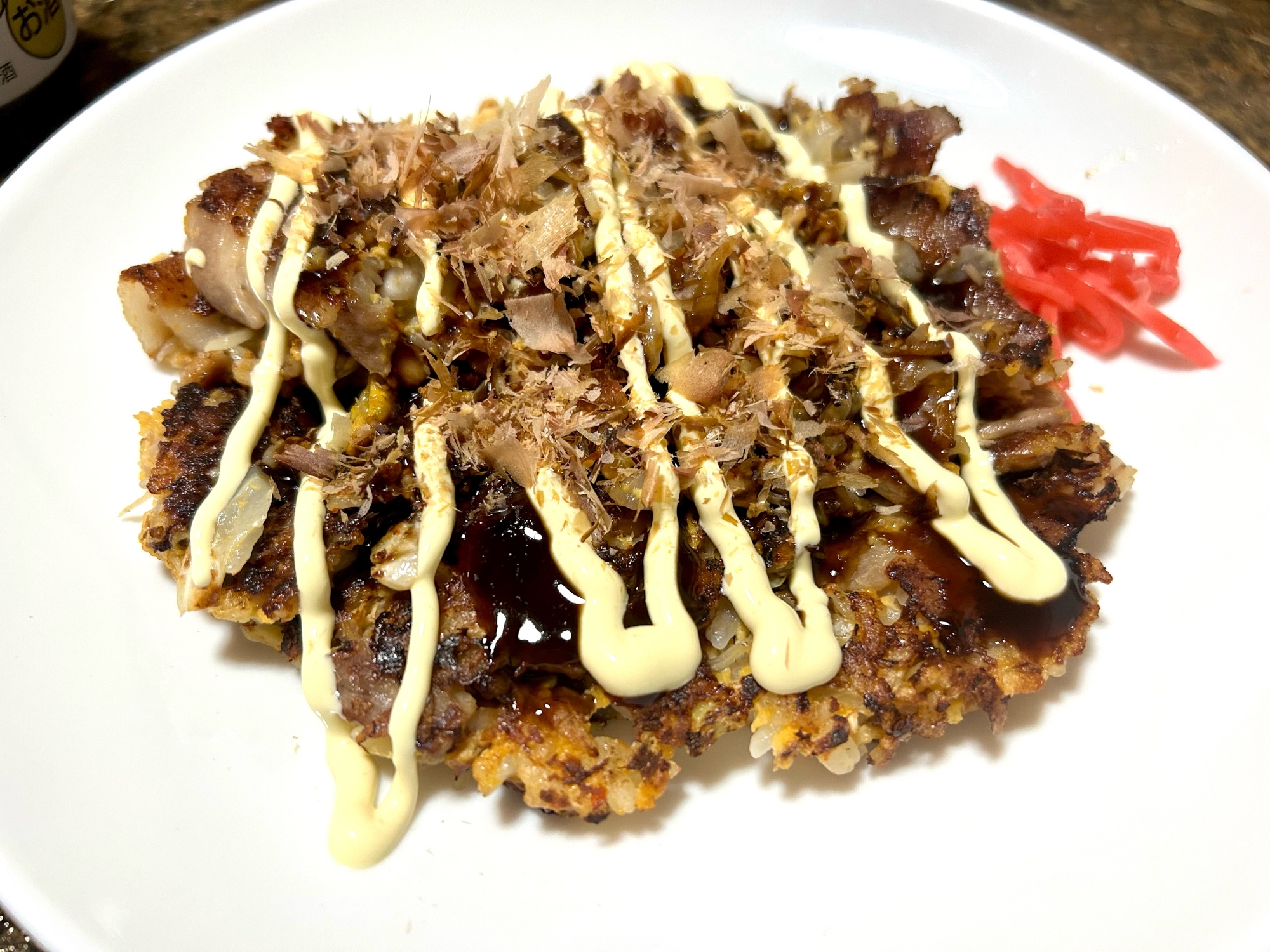 豆腐とご飯のお好み焼き（キムチ納豆）