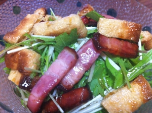 カリカリ☆水菜とベーコンと厚揚げのサラダ