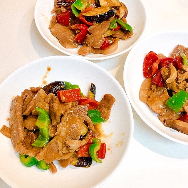 調味料不要☆豚肉味噌漬けと茄子とピーマンの炒めもの