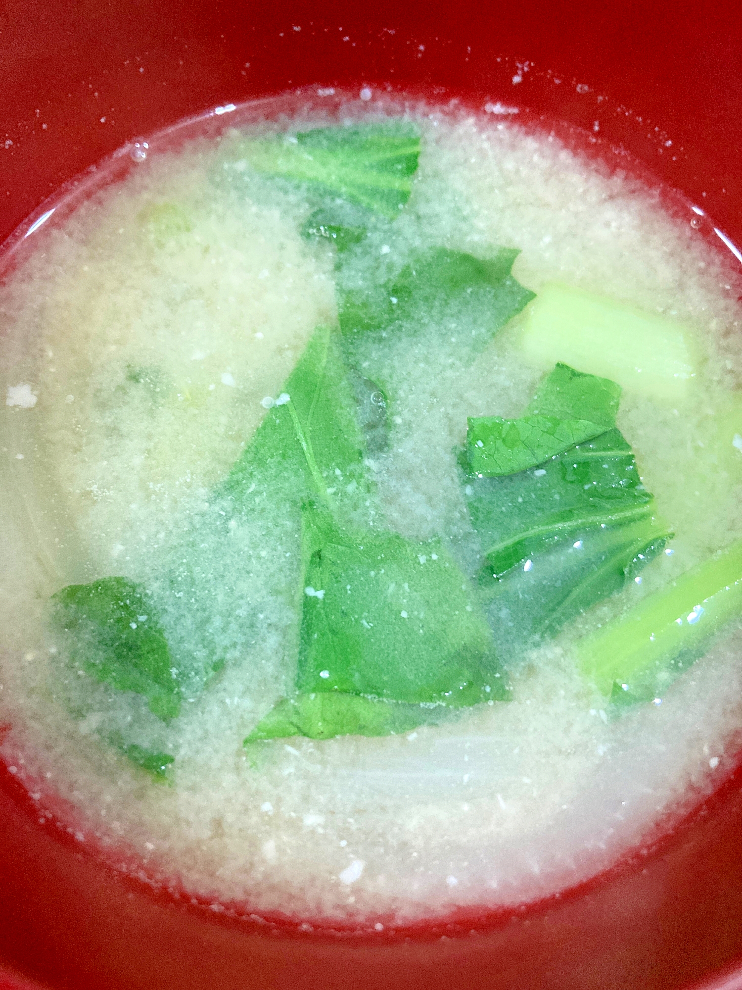 小松菜と白ネギと玉ねぎの味噌汁