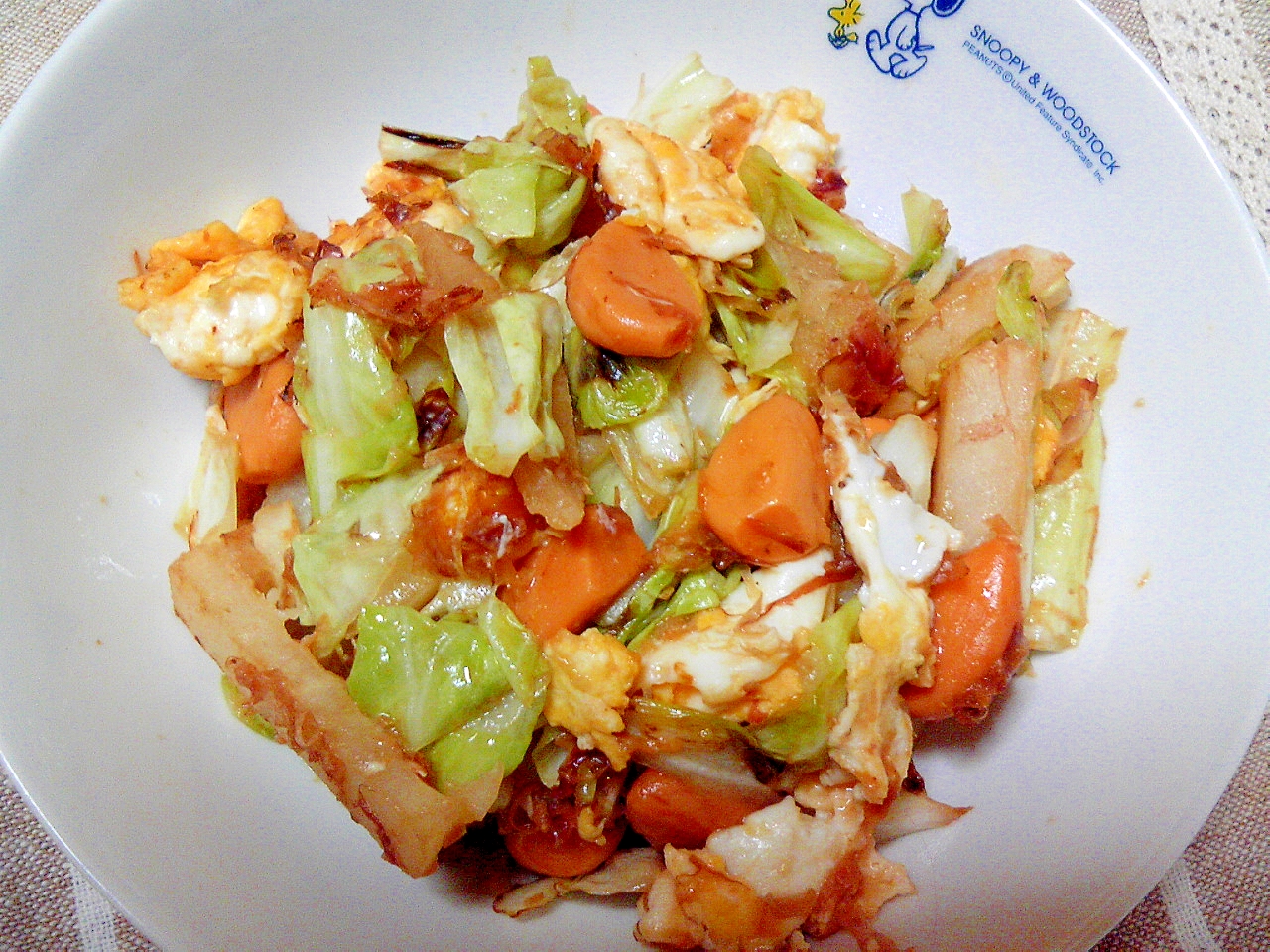 味噌にんにくと野菜と卵の炒め物