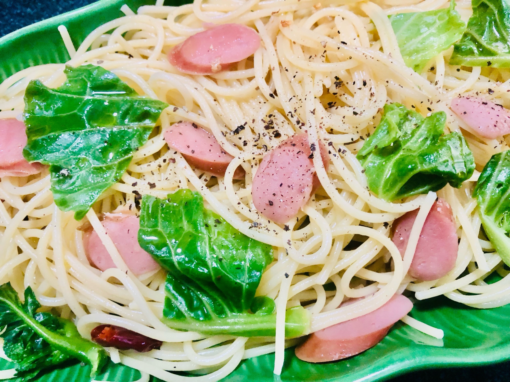 節約♪キャベツとウインナーのペペロンチーノ