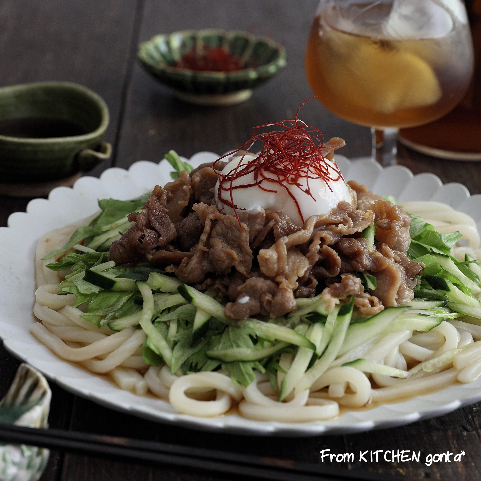 暑い日に★豚コマで作る♬冷たい肉うどん