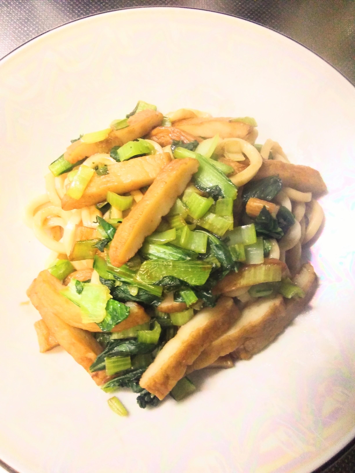 小松菜と角天の焼きうどん