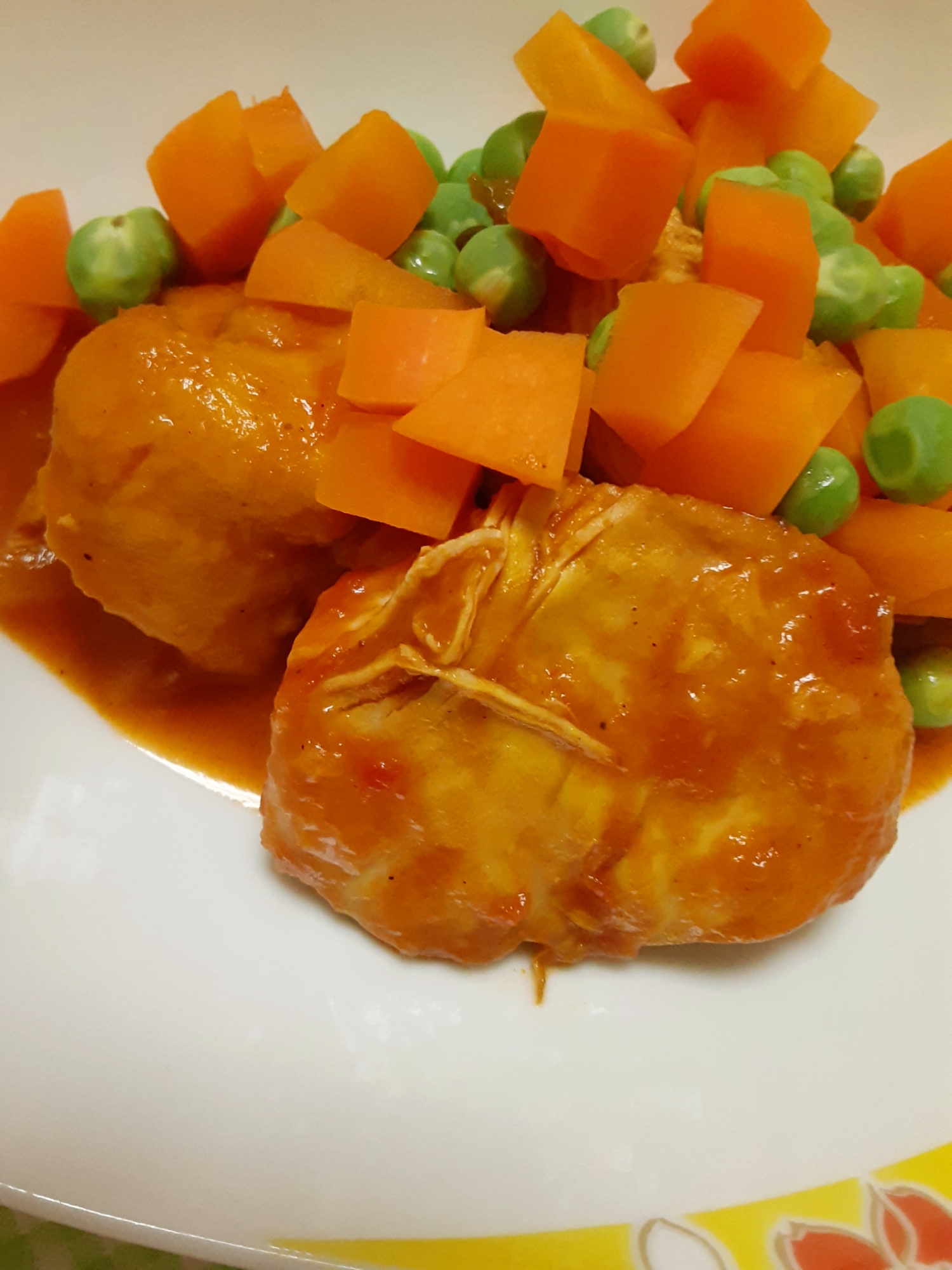 鶏むね肉カレー風煮込み■ミックスベジタブル添え■