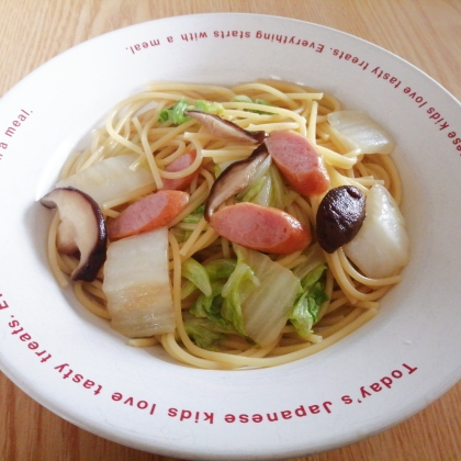 白菜とウインナー椎茸の和風パスタ