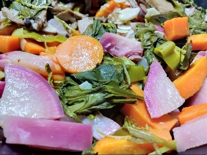 小松菜、人参に冷蔵庫にある野菜をプラスしてみました。
良い1日を(⁠◍⁠•⁠ᴗ⁠•⁠◍⁠)