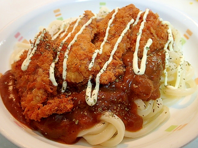 冷凍うどんで　カツカレーうどん♬